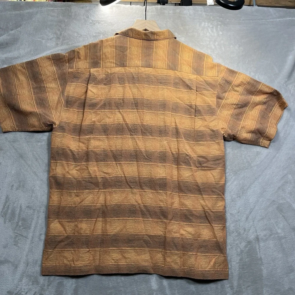 Tommy Bahama Shirt Men's M Silk Orange Brown Striped Short Sleeve NEW